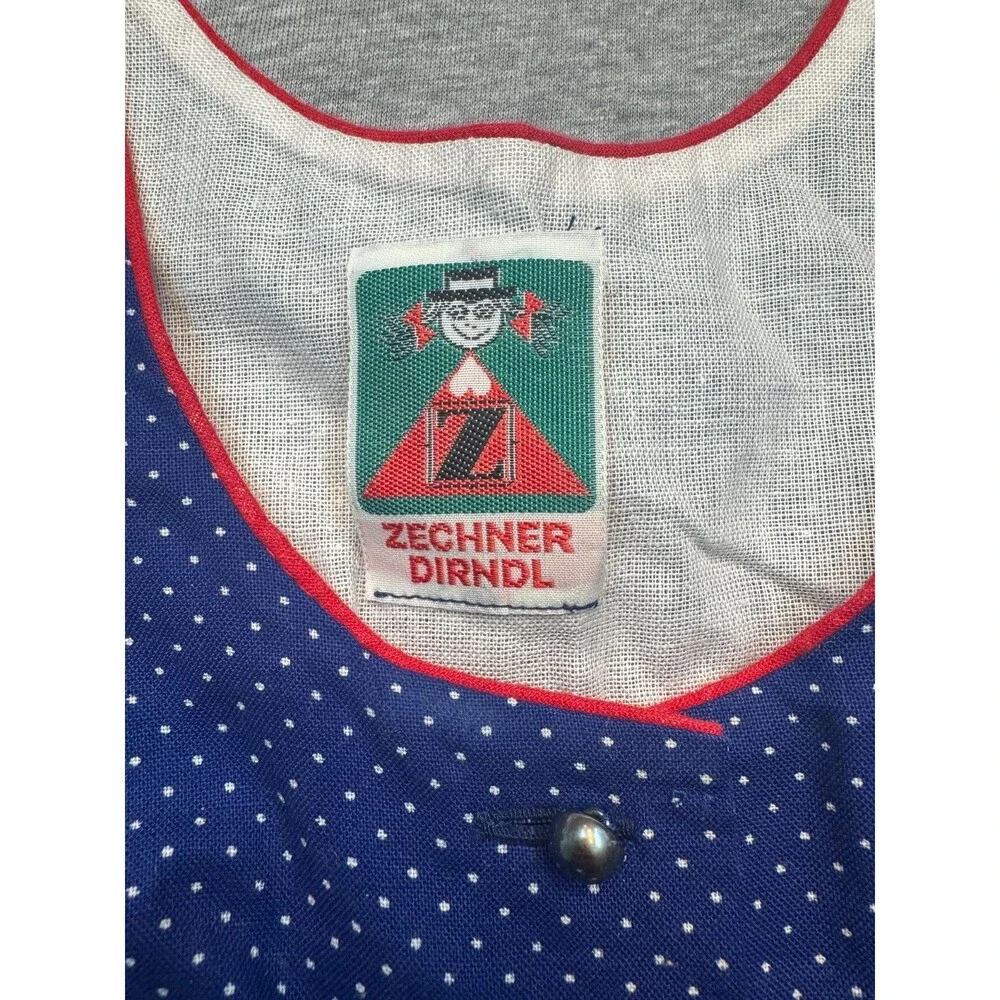 Vintage 1980s Zechner Dirndl Girls Dress Blue Polka Dot German Austrian 20
